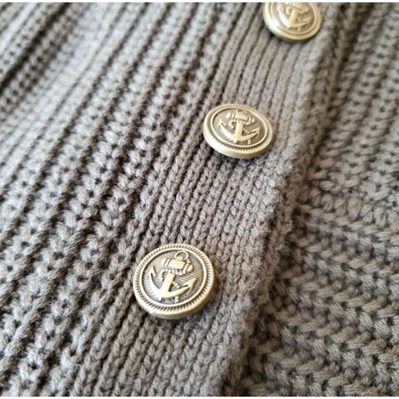 NWT Sonoma cable knit sweater Size M dark army green nautical anchor buttons - Picture 5 of 5